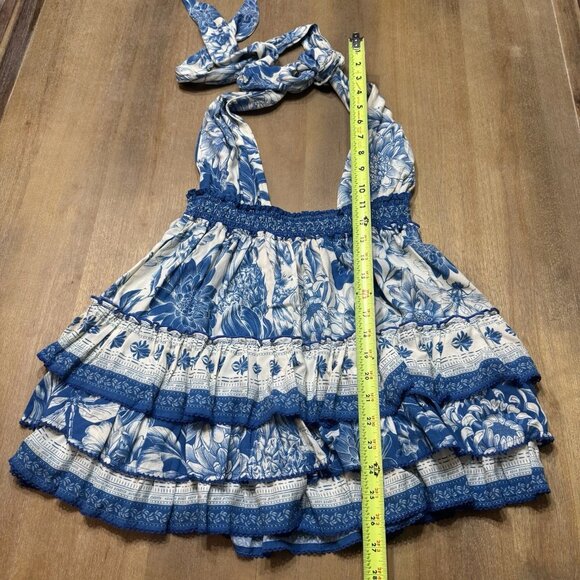 Women’s Agua Bendita Maona Mini Dress Large Halter Neck Stretch Smocked Waist - Picture 6 of 15